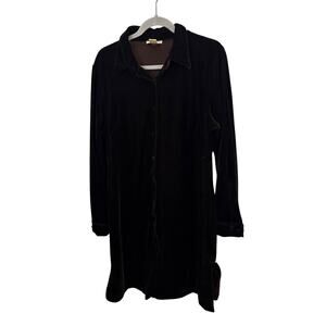 Annie Alexander Vintage Velvet Shirt Dress L Long Sleeve Side Slits Whimsy Goth